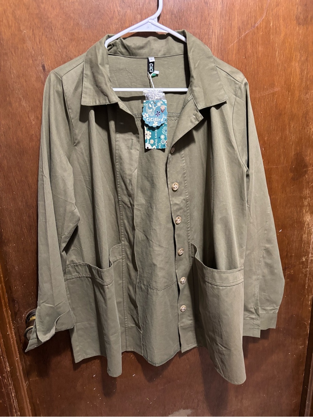 CiciBird Olive Button-Front Women's Blazer Jacket